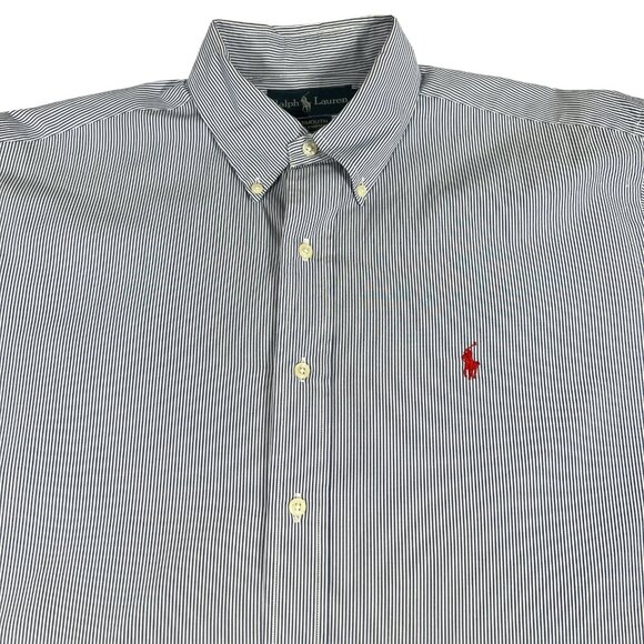 Ralph Lauren Mens Blue White Striped Yarmouth Casual Button Down Shirt Size 16 - Picture 5 of 12